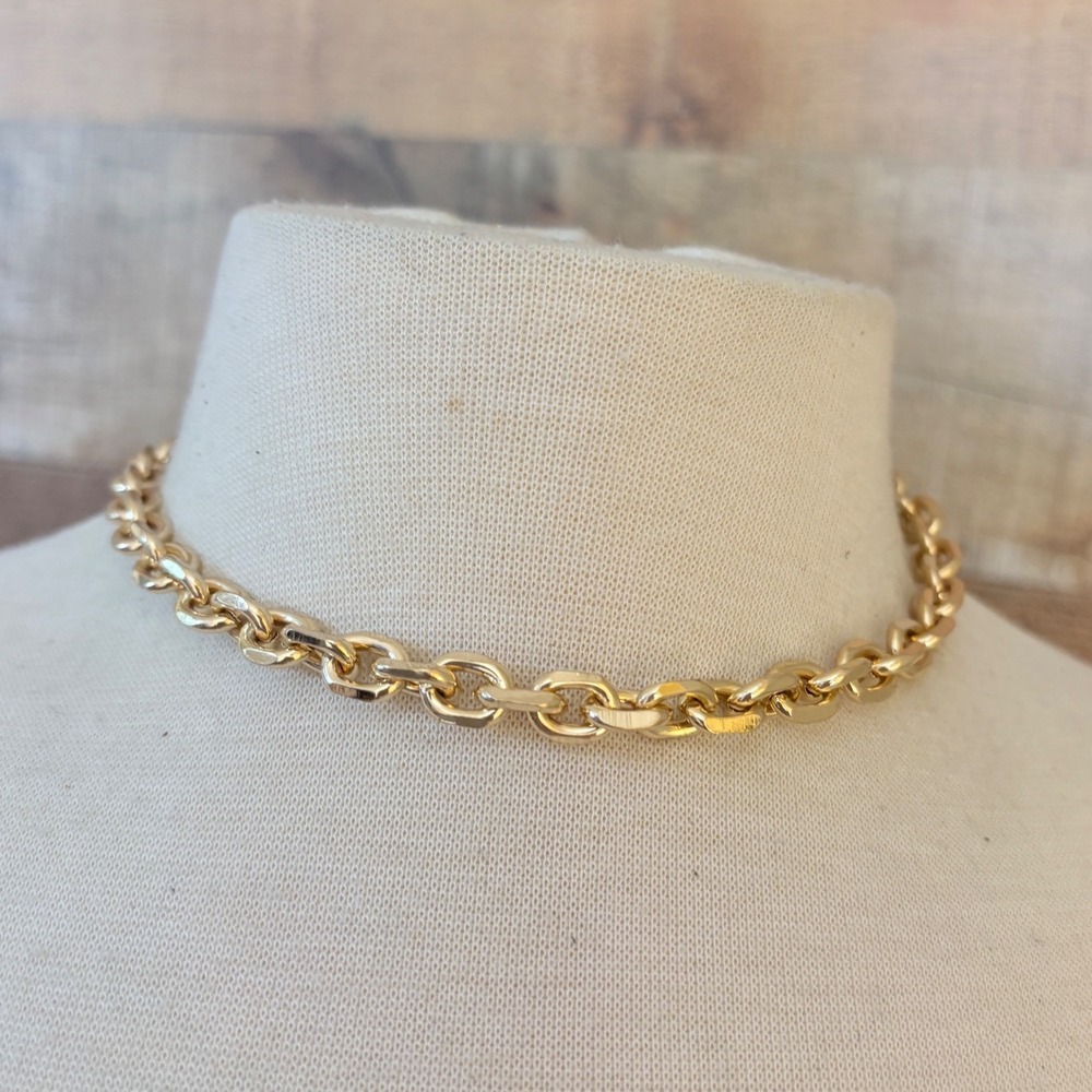 Gold Tone Chunky Oval Link Chain Necklace Lobster Clasp Adjustable 19 Inch